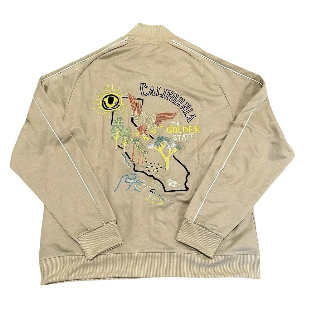 NWT True Religion Embroidered Golden State Track Jacket Travertine Tan Mens XL